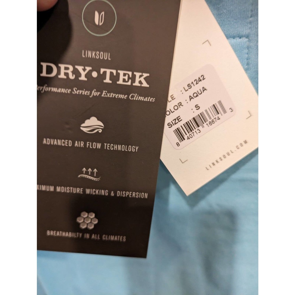 Linksoul Shirt Adult Small Polo  Short Sleeve 4 button Golf NWT Drytek Aqua Blue - Picture 3 of 4